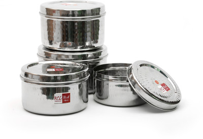 

KCL Hammered Betha Dabba Multipurpose Storage - 3000 ml, 3500 ml, 4000 ml, 5000 ml Steel Grocery Container, Utility Box(Pack of 4, Silver)