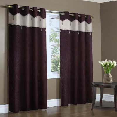 Home Candy 212 cm (7 ft) Polyester Door Curtain (Pack Of 2)(Striped, Brown)