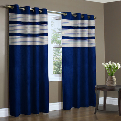 65% OFF on Home Candy 212 cm (7 ft) Polyester Door Curtain (Pack Of 2)(Solid, Blue)