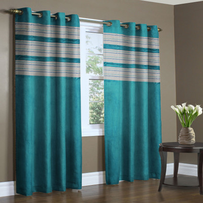 

Home Candy 212 cm (7 ft) Polyester Door Curtain (Pack Of 2)(Solid, Blue)
