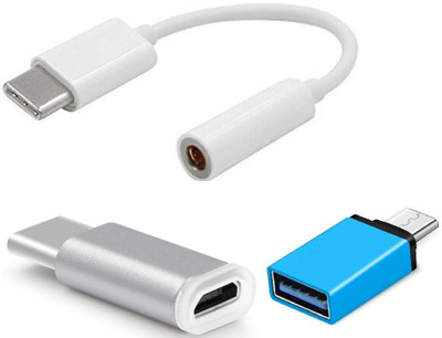 canfix micro Usb to type c with type c to 3.5mm with one OTG Cable(Multicolor)