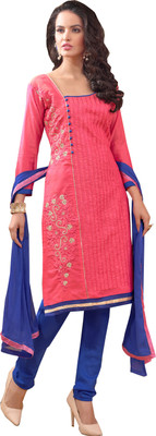 

Khushali Chanderi Self Design, Embroidered Salwar Suit Dupatta Material(Un-stitched), Blue;pink