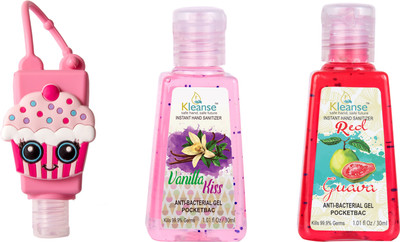 

kleanse Kleanse's Advanced Instant Hand Sanitizer - anti-bacterialn Vanila Kiss & Red Guava sanitizerGel with 3D holder(30 ml, Pack of 3)