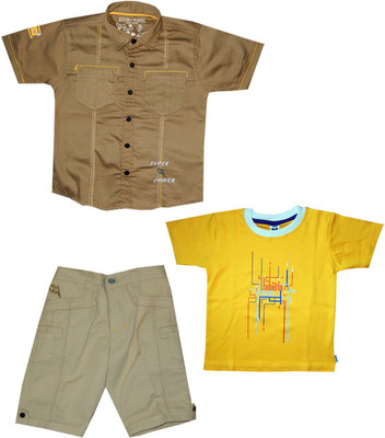 Kooka Kids Boys Casual Shirt Three Fourth Pant(Brown) at flipkart