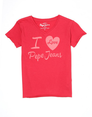Pepe Jeans Girls Printed Cotton T Shirt(Red, Pack of 1) available at flipkart for Rs.249