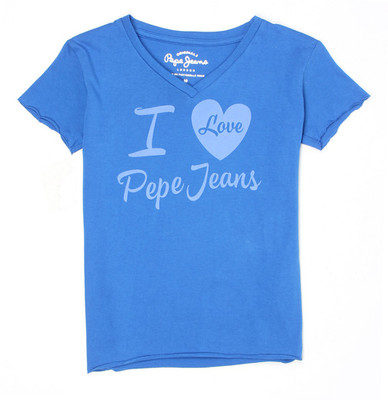 Pepe Jeans Girls Printed Cotton T Shirt(Blue, Pack of 1) available at flipkart for Rs.249