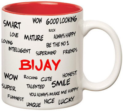 

Huppme Good Personality Bijay Inner Red Ceramic Mug(350 ml), Red;white