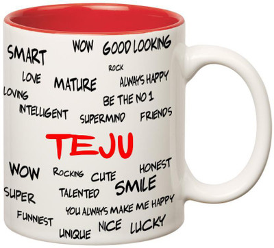 

Huppme Good Personality Teju Inner Red Ceramic Mug(350 ml), Red;white