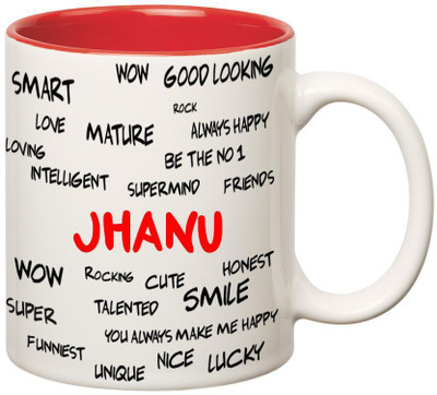 

Huppme Good Personality Jhanu Inner Red Ceramic Mug(350 ml), Red;white