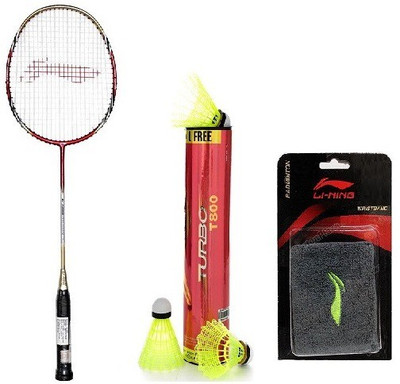 Li-Ning Combo Of Three- 'One 'G-Force Pro 2200i' Badminton racket, ' 'One Turbo T800' Nylon shuttle Cock And One Wrst band Red Strung Badminton Racquet(G4, Weight - 90 g) available at flipkart for Rs.3990