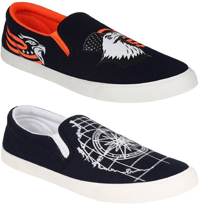 

Chevit Men's Combo of 2 Black & Blue Slip On Sneakers For Men(Multicolor