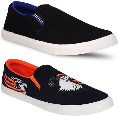 

Chevit Men's Combo Pack of 2 Black & Orange Canvas Shoes For Men(Black, Orange