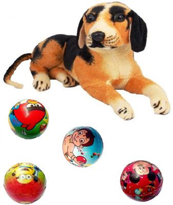 

VRV Domestics Animal Dog and Printed Balls - 14 cm(Brown)