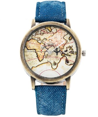 Zillion Plane Rotating World Map Dial Blue Denim Strap Watch  - For Women   Watches  (Zillion)