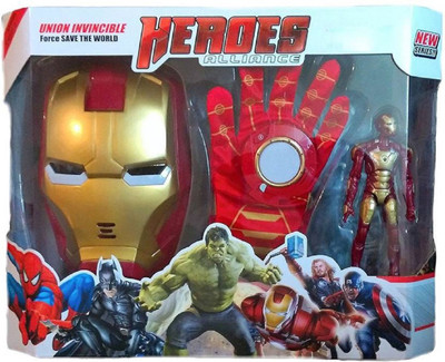 

VShine Avengers IronMan Playset with Action Figure, Light Gloves and Mask(Red, Gold)