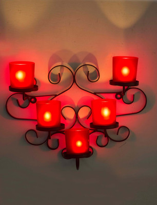 

limerick home 112 Iron 5 - Cup Tealight Holder(Black, Red, Pack of 1)