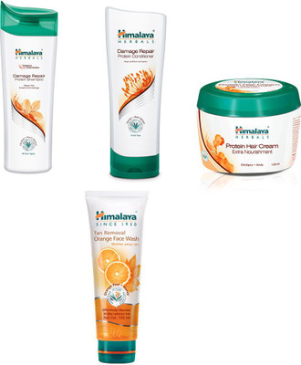 

Himalaya damage repair protein shampoo, damage repair protein conditioner, protein hair cream, tan removal orange face wash(Set of)