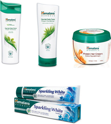 

Himalaya gentle daily care protein shampoo, gentle daily care protein conditioner,protein hair cream, sparkling white npaste(Set of)