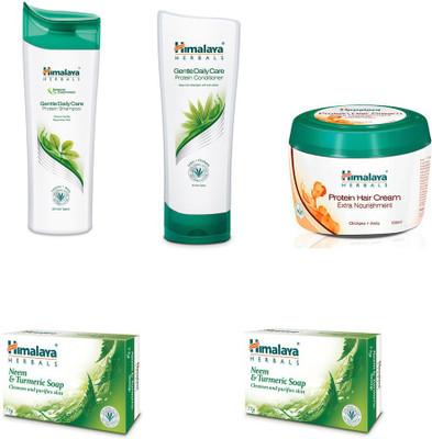 

Himalaya gentle daily care protein shampoo, gentle daily care protein conditioner,protein hair cream, neem soap(Set of)