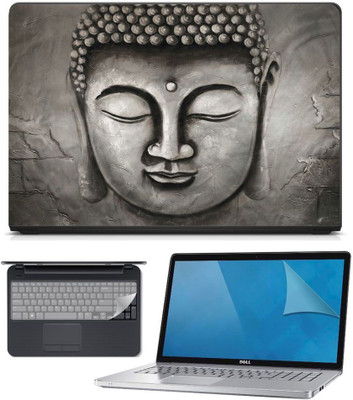 

FineArts 3in1 Combo of Premium Quality, HD, UV Printed, Laminated, Protected, Bubble Free, Scratchproof, Washable, Easy to Install Laptop Skin/Sticker/Vinyl/Cover for 15.6 inches on 3M Vinyl with Screen Guard and Key Protector (Buddha Grey) Combo Set