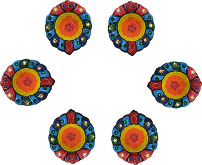 

iHandikart Terracotta (Pack of 6) Table Diya Set(Height: 1 inch)
