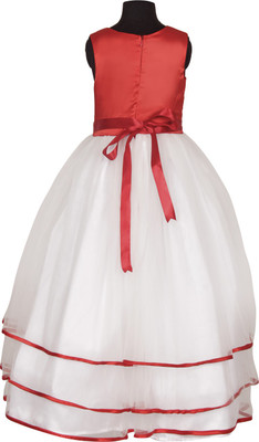 

Samsara Couture Girls Maxi/Full Length Party Dress(Red, Sleeveless, Red & white