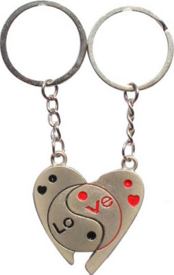 

NeoTask Couple Love You Zigzag Heart Pack of 2 Metal Key Chain