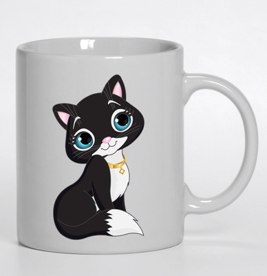 

PIXART Black Kitten Cartoon Ceramic Mug(250 ml), White