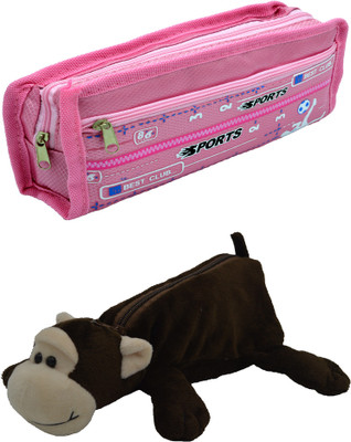

Hrinkar Cartoon Pencil Pouch Printed and Animal Art Plastic Pencil Boxes(Set of 2, Pink, Brown, White)