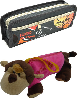 

Hrinkar Cartoon Pencil Pouch Printed and Animal Art Plastic Pencil Boxes(Set of 2, Grey, Pink, Brown, White)