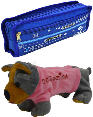 

Hrinkar Cartoon Pencil Pouch Printed and Animal Art Plastic Pencil Boxes(Set of 2, Blue, Grey, Pink, Brown)