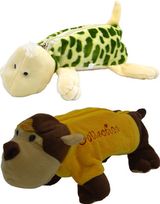 

Hrinkar Cartoon Pencil Pouch Animal and Animal Art Plastic Pencil Boxes(Set of 2, Green, Yellow, Brown)