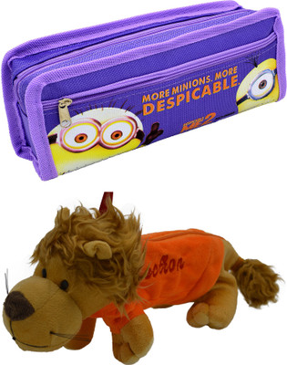 

Hrinkar Cartoon Pencil Pouch Printed and Animal Art Plastic Pencil Boxes(Set of 2, Purple, Yellow, Orange)