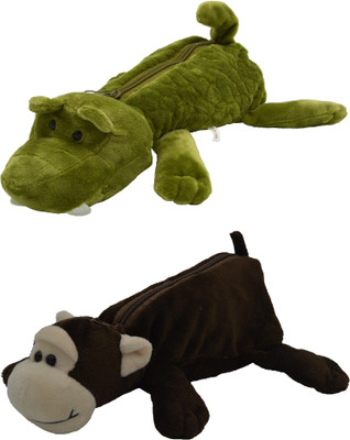 

Hrinkar Cartoon Pencil Pouch Animal and Animal Art Plastic Pencil Boxes(Set of 2, Green, Brown, White)