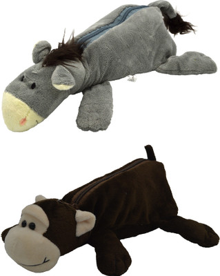 

Hrinkar Cartoon Pencil Pouch Animal and Animal Art Plastic Pencil Boxes(Set of 2, Grey, Brown, White)