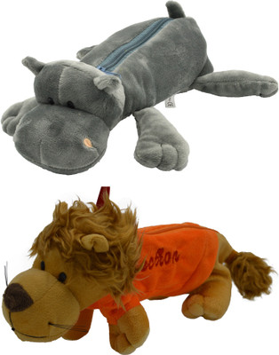 

Hrinkar Cartoon Pencil Pouch Animal and Animal Art Plastic Pencil Boxes(Set of 2, Grey, Yellow, Orange)