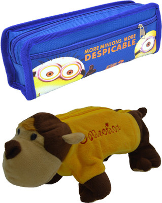 

Hrinkar Cartoon Pencil Pouch Printed and Animal Art Plastic Pencil Boxes(Set of 2, Blue, Yellow, Brown)