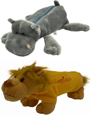 

Hrinkar Cartoon Pencil Pouch Animal and Animal Art Plastic Pencil Boxes(Set of 2, Grey, Yellow, Brown)