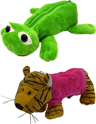 

Hrinkar Cartoon Pencil Pouch Animal and Animal Art Plastic Pencil Boxes(Set of 2, Green, Pink, Yellow)