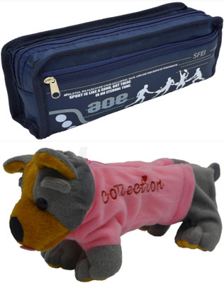 

Hrinkar Cartoon Pencil Pouch Printed and Animal Art Plastic Pencil Boxes(Set of 2, Blue, Grey, Pink, Brown)