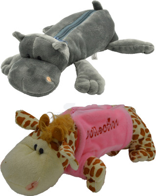 

Hrinkar Cartoon Pencil Pouch Animal and Animal Art Plastic Pencil Boxes(Set of 2, Grey, Pink, Brown, White)