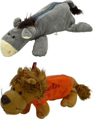 

Hrinkar Cartoon Pencil Pouch Animal and Animal Art Plastic Pencil Boxes(Set of 2, Grey, Yellow, Orange)