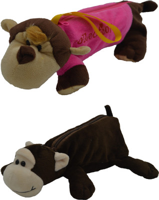 

Hrinkar Cartoon Pencil Pouch Animal and Animal Art Plastic Pencil Boxes(Set of 2, Pink, Brown, White, Brown, White)