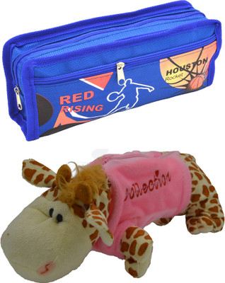 

Hrinkar Cartoon Pencil Pouch Printed and Animal Art Plastic Pencil Boxes(Set of 2, Blue, Pink, Brown, White)