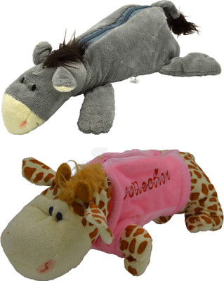 

Hrinkar Cartoon Pencil Pouch Animal and Animal Art Plastic Pencil Boxes(Set of 2, Grey, Pink, Brown, White)