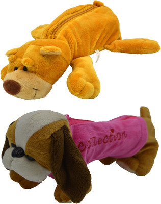 

Hrinkar Cartoon Pencil Pouch Animal and Animal Art Plastic Pencil Boxes(Set of 2, Brown, Pink, Yellow, Brown, White)