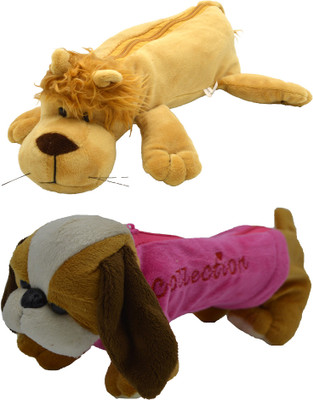 

Hrinkar Cartoon Pencil Pouch Animal and Animal Art Plastic Pencil Boxes(Set of 2, Brown, Pink, Yellow, Brown, White)