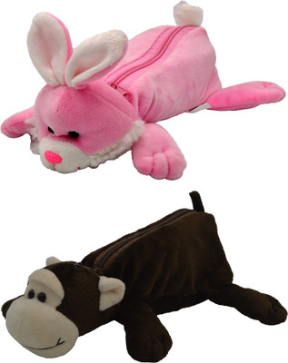 

Hrinkar Cartoon Pencil Pouch Animal and Animal Art Plastic Pencil Boxes(Set of 2, Pink, Brown, White)