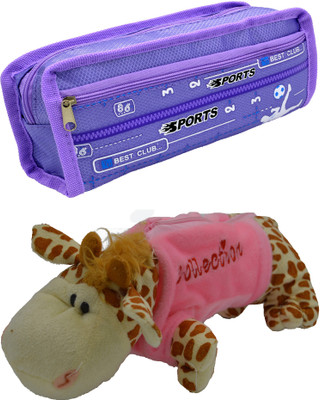 

Hrinkar Cartoon Pencil Pouch Printed and Animal Art Plastic Pencil Boxes(Set of 2, Purple, Pink, Brown, White)