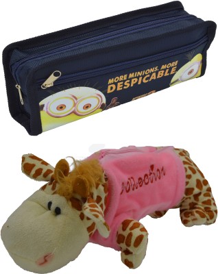 

Hrinkar Cartoon Pencil Pouch Printed and Animal Art Plastic Pencil Boxes(Set of 2, Blue, Pink, Brown, White)